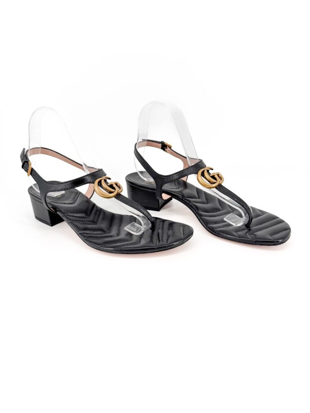 Gucci Marmont GG Black Matelasse Block Heel Sandals Size 39.5 US 9.5 Women's